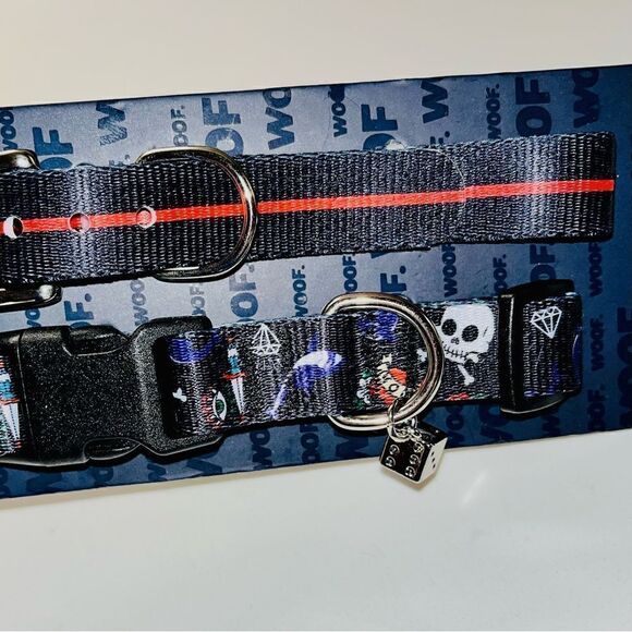 WOOF DogĀ Collar Set of 2 SkullsāDice Daggers Hearts SizeāMedium - Picture 8 of 9